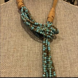 Turquoise Cut Crystal Statement Lariat Necklace-boutique